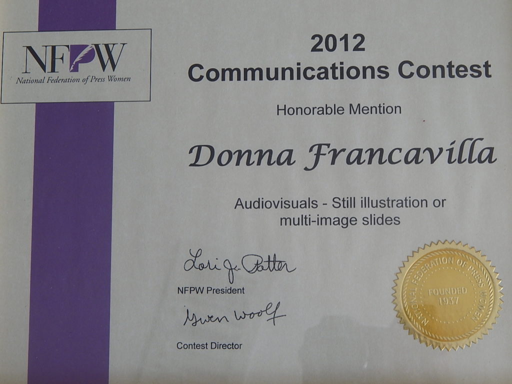 2012 National Federation of Press Women Communications Award - National Award - Honorable Mention - Audiovisuals - Still illustration or multi-image slides
